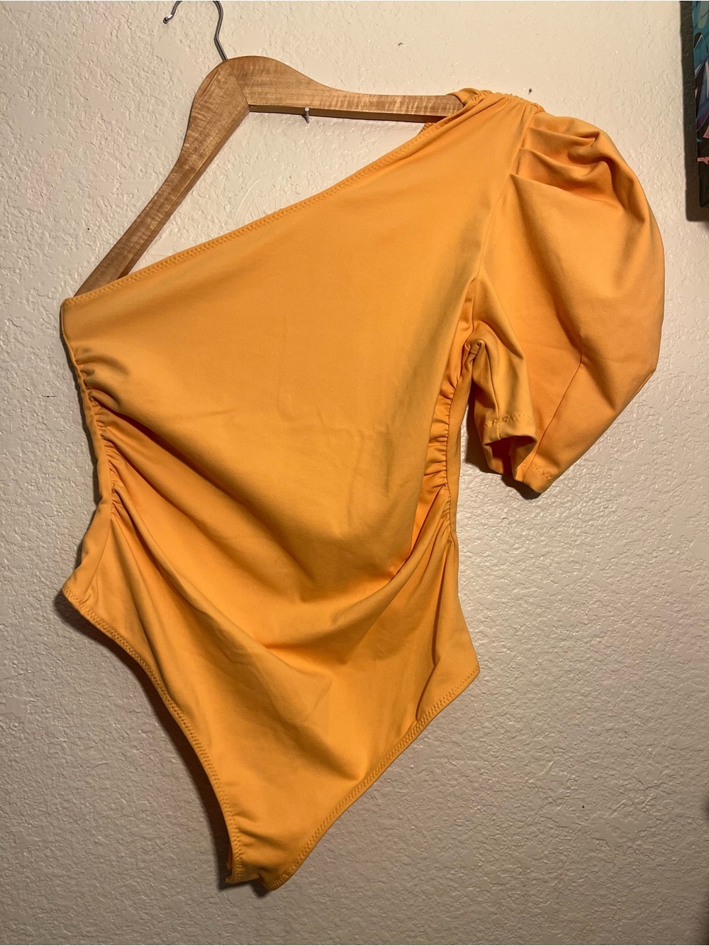 Free People One-Shoulder Puff Sleeve Bodysuit - Mustard Yellow